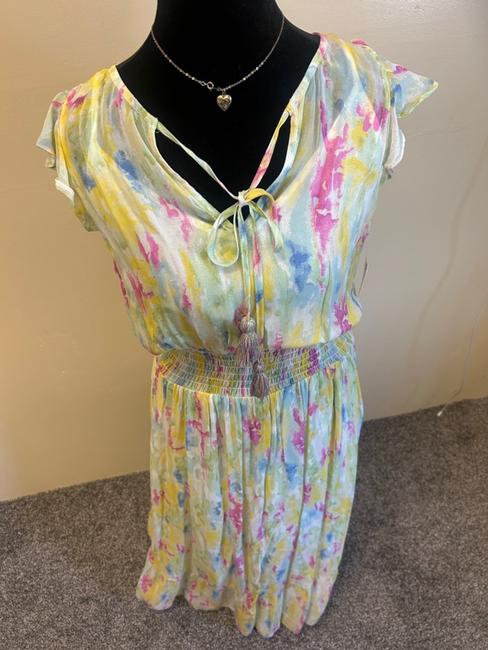 Anthropologie Pastel Watercolor Tie-Front Dress - Yellow, Pink, Blue